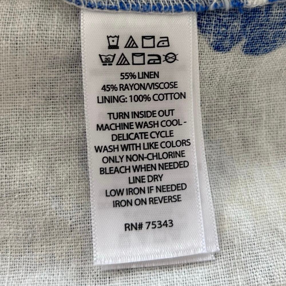 Cynthia Rowley Blue White Floral Linen Tiered Midi Dress Boho Cottagecore Size S - Picture 8 of 8